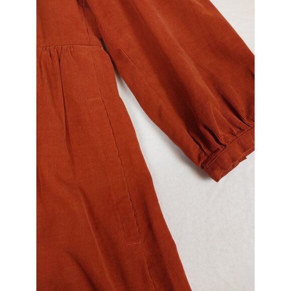 Madewell Corduroy Puff-Sleeve Mini Dress Burnt Orange Pockets  Sz L - Picture 8 of 14